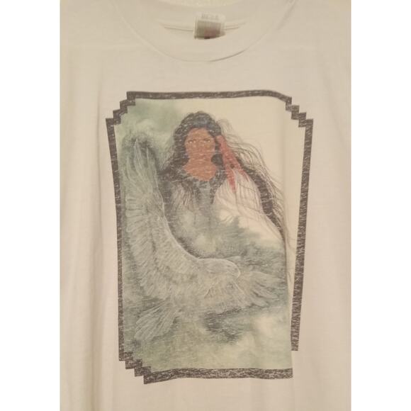 VINTAGE 90s Free Spirit Native American Woman Eagle Fruit of the Loom BEST SZ XL - Picture 3 of 4